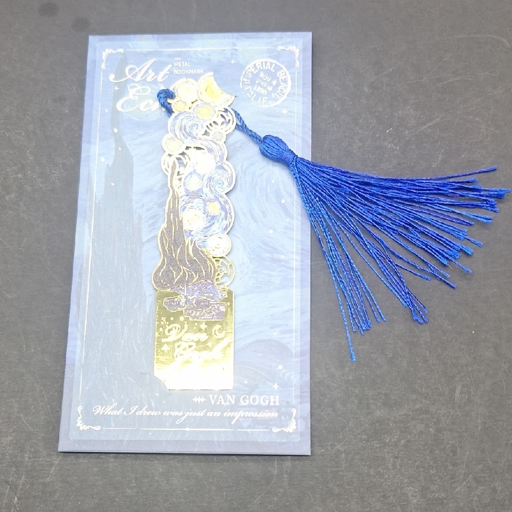 3/$15 Van Gogh Starry Night Art Metal Bookmark with Blue Tassel - Picture 2 of 4